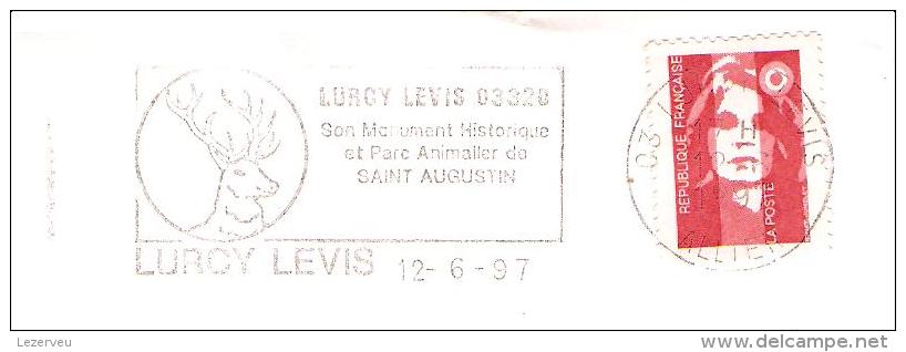 CACHET OBLITERATION FLAMME LURCY LEVIS PARC ANIMALIER SAINT AUGUSTIN CERF  ENVELOPPE 16X11 - 1961-....