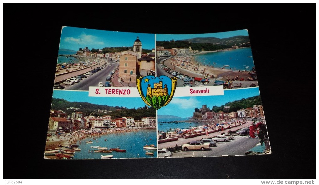 C-12076 CARTOLINA SAN TERENZO - VARIE VEDUTE - LUNGOMARE SPIAGGIA AUTO D'EPOCA STENDARDO - La Spezia