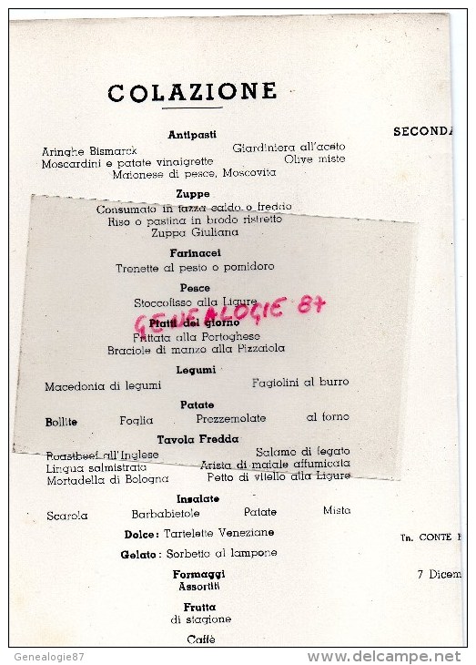 BATEAUX - PAQUEBOT-  MENU PAQUEBOT LINEE ITALIANA PER TUTTO IL MUNDO- LLOYD TRIESTINO-7-12-1951 - Menú