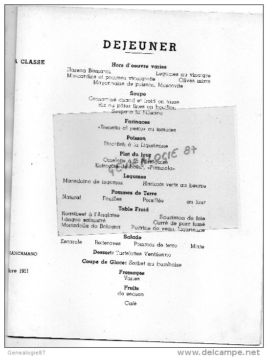 BATEAUX - PAQUEBOT-  MENU PAQUEBOT LINEE ITALIANA PER TUTTO IL MUNDO- LLOYD TRIESTINO-7-12-1951 - Menükarten