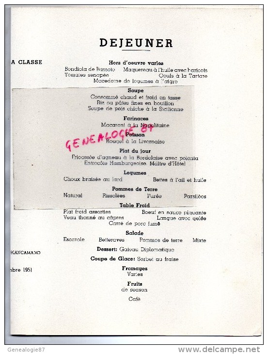 BATEAUX - PAQUEBOT-  MENU PAQUEBOT LINEE ITALIANA PER TUTTO IL MUNDO- LLOYD TRIESTINO-9-12-1951 - Menus