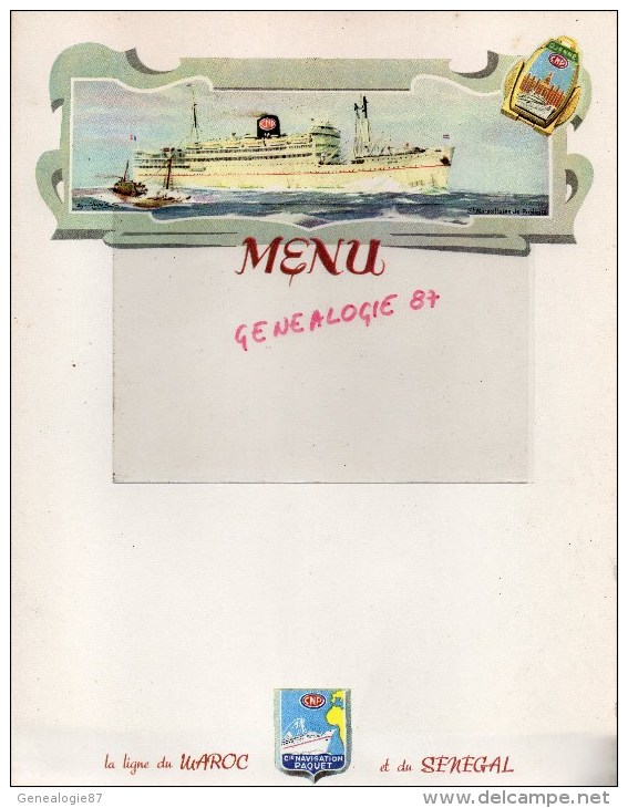 BATEAUX - PAQUEBOT-  MENU PAQUEBOT  LA LIGNE DU MAROC ET DU SENEGAL - COMPAGNIE NAVIGATION PAQUET -DJENNE - Menus