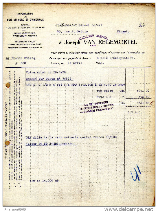 Facture Importation De Bois Du Nord & D'Amérique Anvers - 1900 – 1949