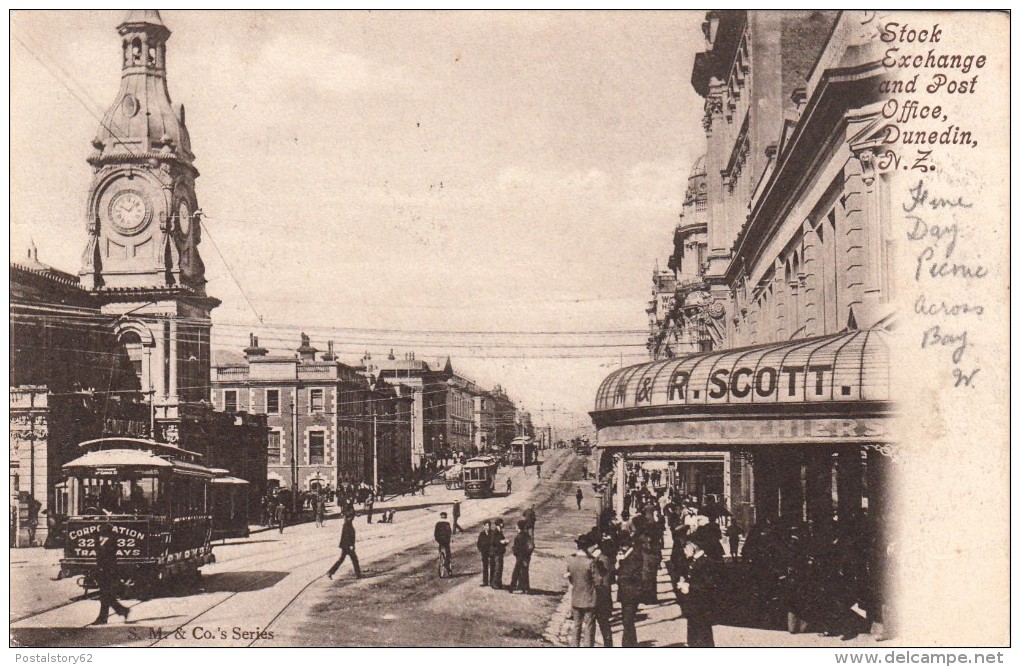 Dunedin, Stock Exchange And Post Office. Post Card Used To Wellington 1905 - Brieven En Documenten