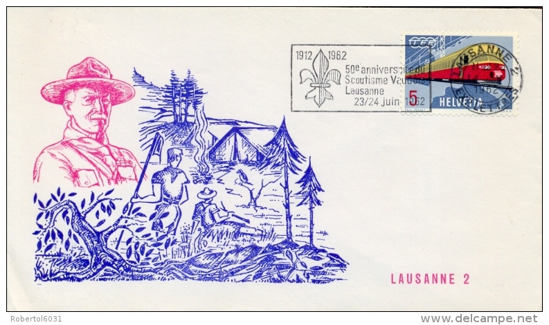 Switzerland 1962 50 Years Of Scouting In Lausanne Special Cancel On Cover - Lettres & Documents