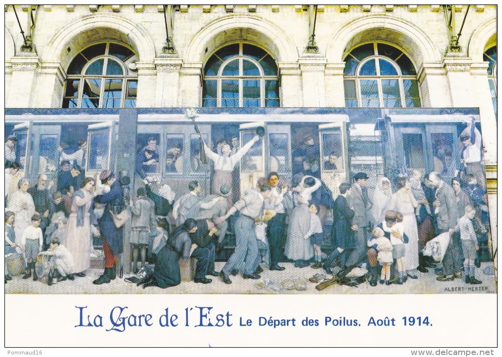 CPM La Gare De L'Est - Tableau Offert Par La SNCF "Le Départ Des Poilus Août 1914" - Weltkrieg 1914-18