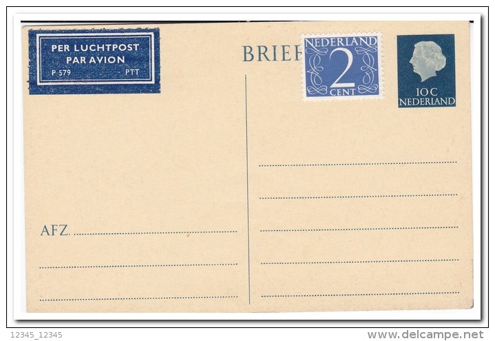 Briefkaart 10ct. Verhoogd Met 2ct. Luchtpost - Entiers Postaux