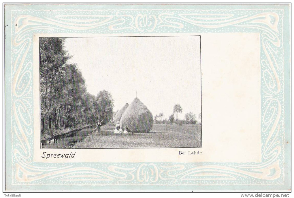 Spreewald Bei Lehde Nahe Lübbenau Bauern Bei Der Heuernte Staken Jugendstil 1905 Ungeteilte Rückseite - Luebben (Spreewald)