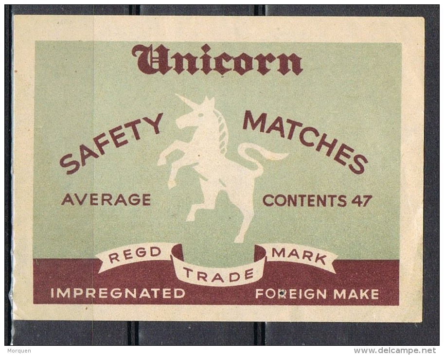 Etiqueta Safety Matches . Cerillas De Precision UNICORN - Otros & Sin Clasificación