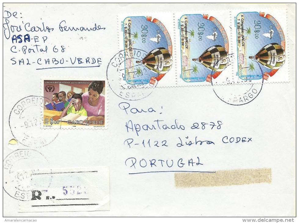 TIMBRES - STAMPS - CAP VERT - LETTRE RECOMMANDÉ POUR PORTUGAL - PRO JEUNES - 2e CONGRÈS DE JAACV -TIMBRES OBLITÉRÉ -RARE - Cape Verde