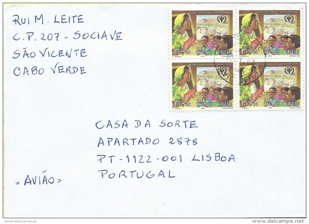 TIMBRES - STAMPS - CAP VERT / CAP VERDE  LETTRE POUR AVION - ALPHABÉTISATION - TIMBRES OBLITÉRÉ - Cape Verde