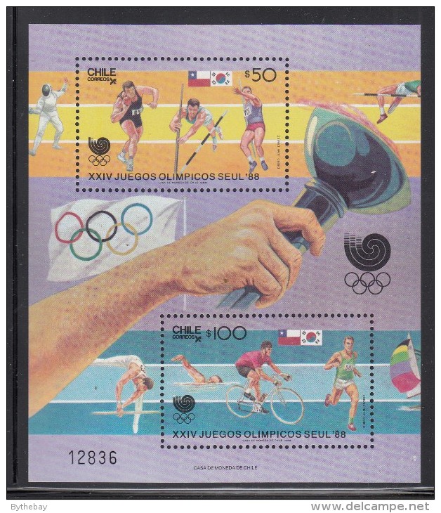 Chile MNH Scott #776a Souvenir Sheet 50p Shot Put, Pole Vault, Javelin; 100p Swimming, Bike, Track 1988 Summer Olympics - Chili