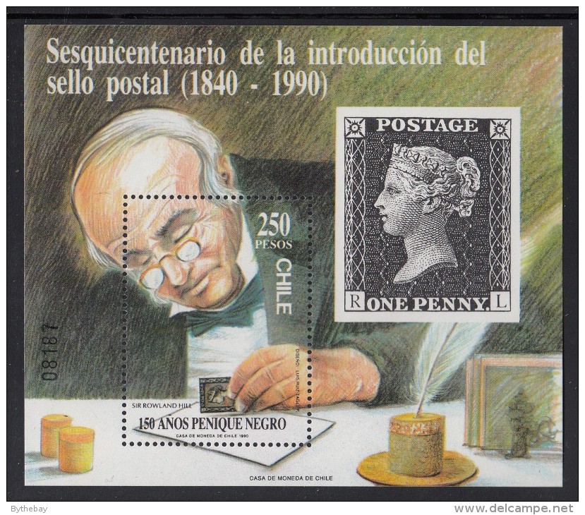 Chile MNH Scott #893a Souvenir Sheet 250p Sir Rowland Hill - 150th Anniversary Penny Black - Chili