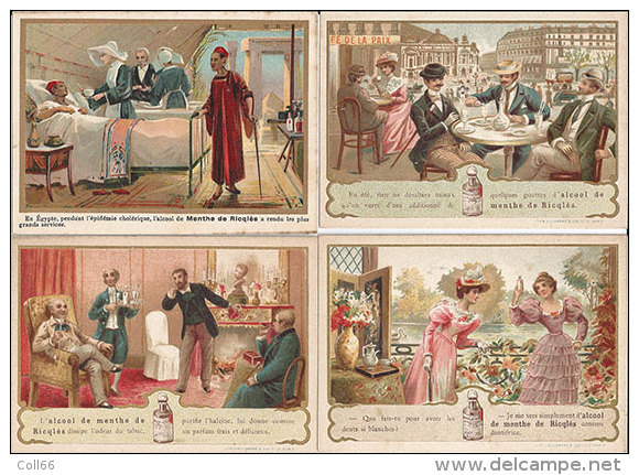 Rare 20 chromos 1900 Publicité Alcool Mente Ricqlès Ballon expédition Pôle Nord-Li Hung Chang-Duel-Tacot-Cycle-Co lonial