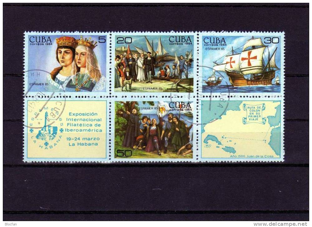 Kolumbus ESPAMER 1984 Havanna Kuba ZD-Variante 2894/7 2xZf,2xVB+6-Block O 15€ Hojita History Bloc Ship Se-tenant Bf Cuba - Used Stamps