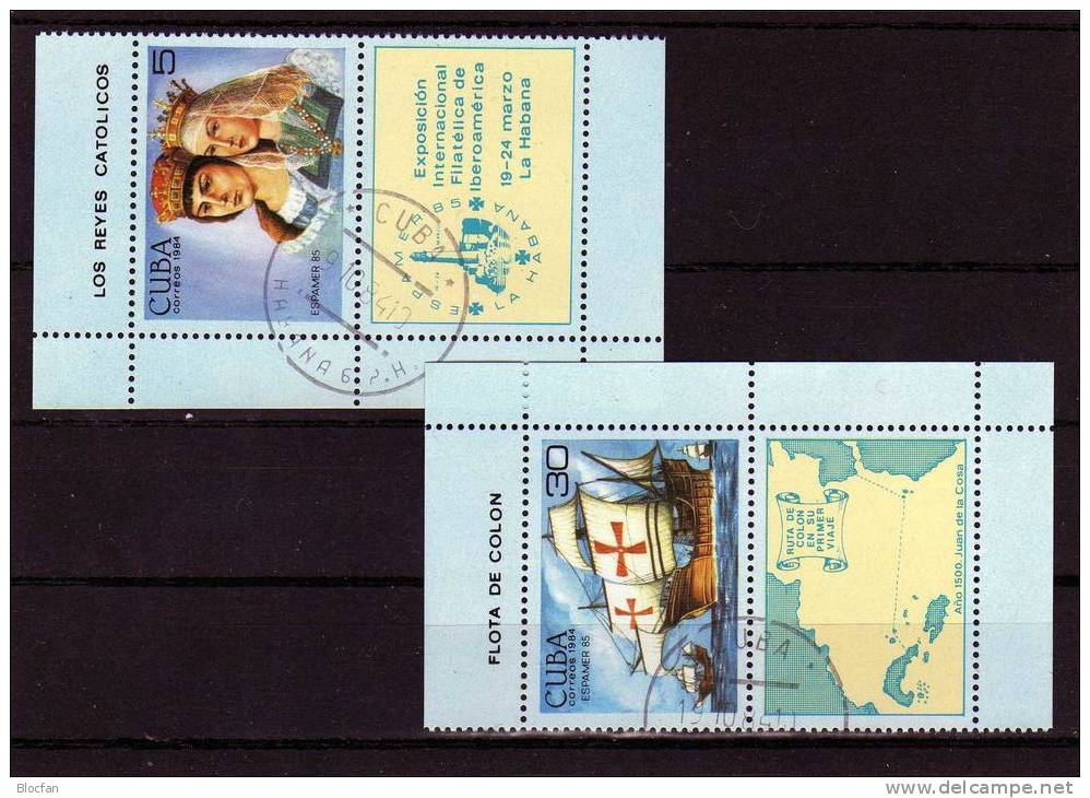 Kolumbus ESPAMER 1984 Havanna Kuba ZD-Variante 2894/7 2xZf,2xVB+6-Block O 15€ Hojita History Bloc Ship Se-tenant Bf Cuba - Used Stamps