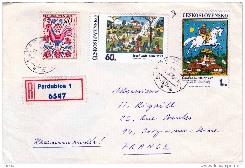 R-Brief CSSR 1970 - 3 Fach Frankierung Auf Brief Gel.von Pardubice? &gt; France - Briefe U. Dokumente