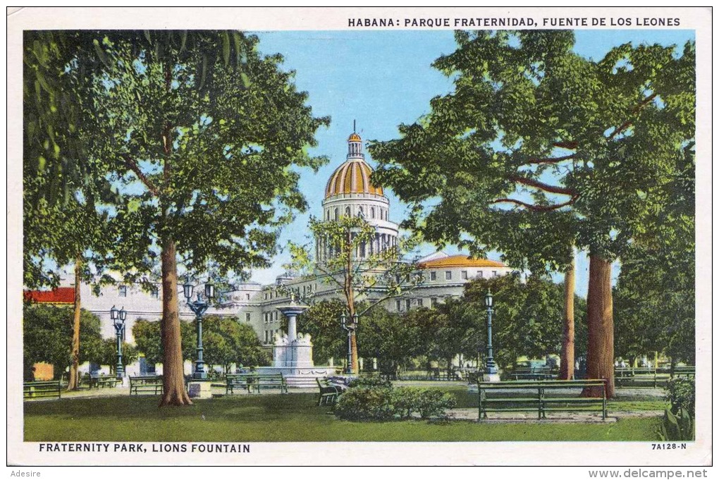 HABANA (Cuba) - Fraternity Park, Lions Fountain, Gel.1953, Schöne 3 Fach Frankierung - Cuba