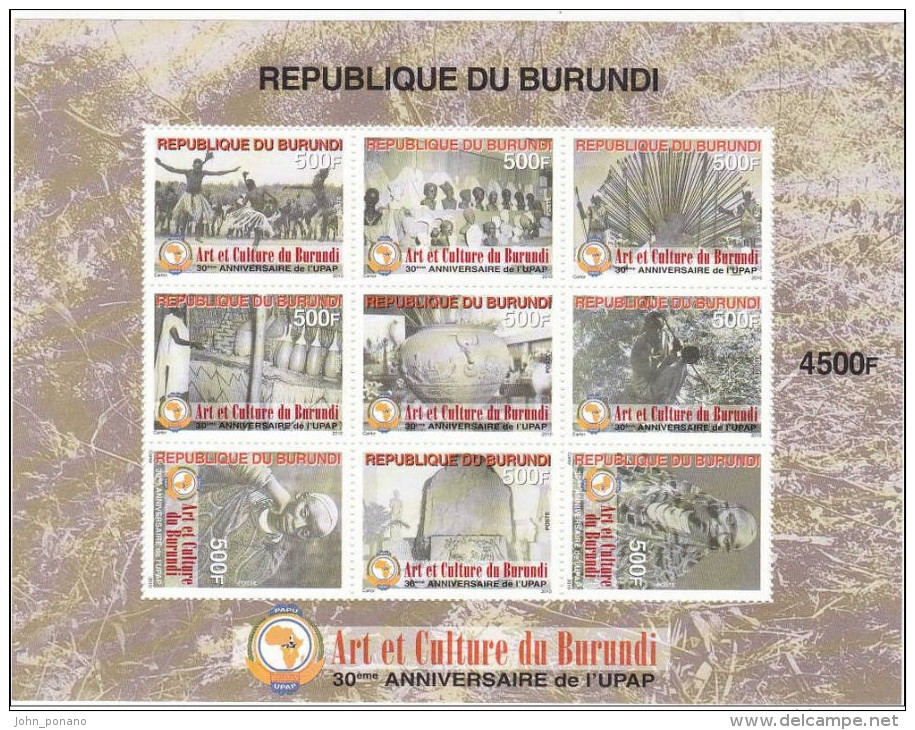 [L] Feuilet Sheet ** Art  & Culture Burundi 30 Ans Years PAPU Union Panafricaine Des Postes - Autres & Non Classés