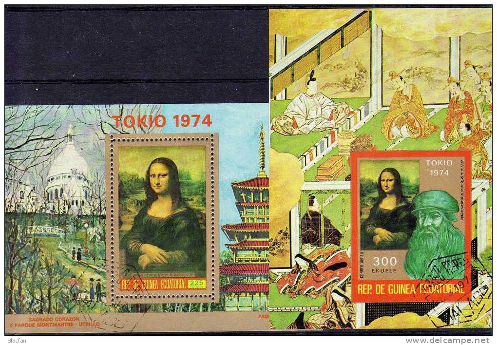 Mona Lisa Von De Vienci 1974 Guinea Äquatorial Block 150 A+B O 9€ Bloque Hojita M/s Art Blocs Painting Sheets Bf Africa - Paintings