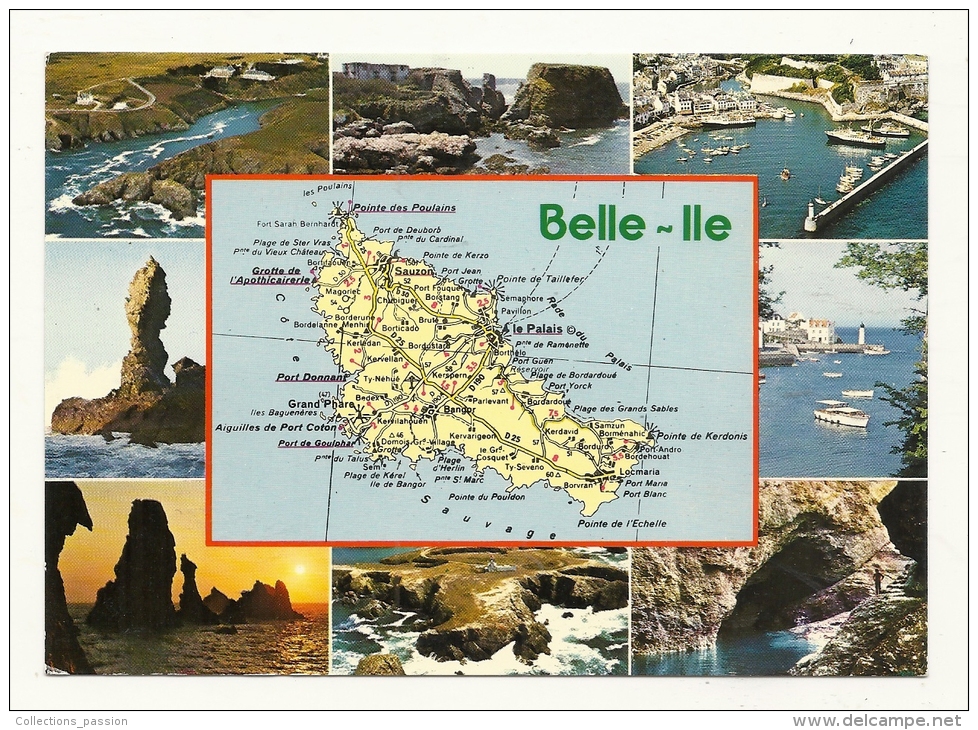 Cp, Carte Géographique, Belle-Ile-en-Mer - Carte Geografiche