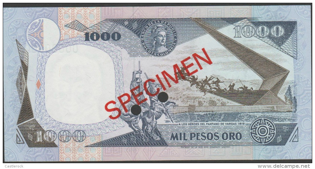 O) 1984 COLOMBIA, BANK NOTE, 1000 PESOS ORO, SPECIMEN, NUMBER 00000000, XF - Colombia