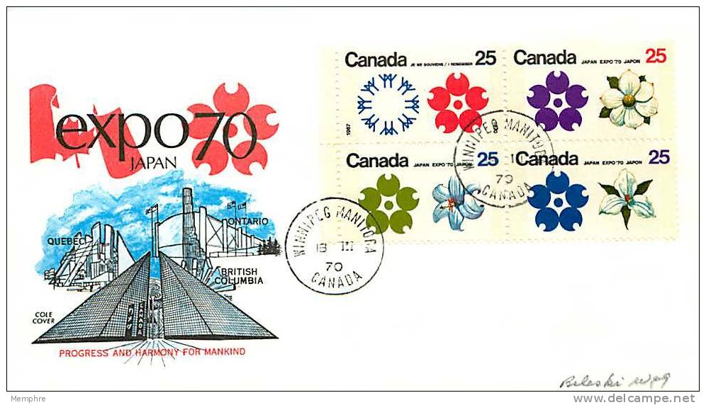 1970  Expo 70 Osaka   Cole Cover Cachet   Sc 508-511 Se Tenant - 1961-1970