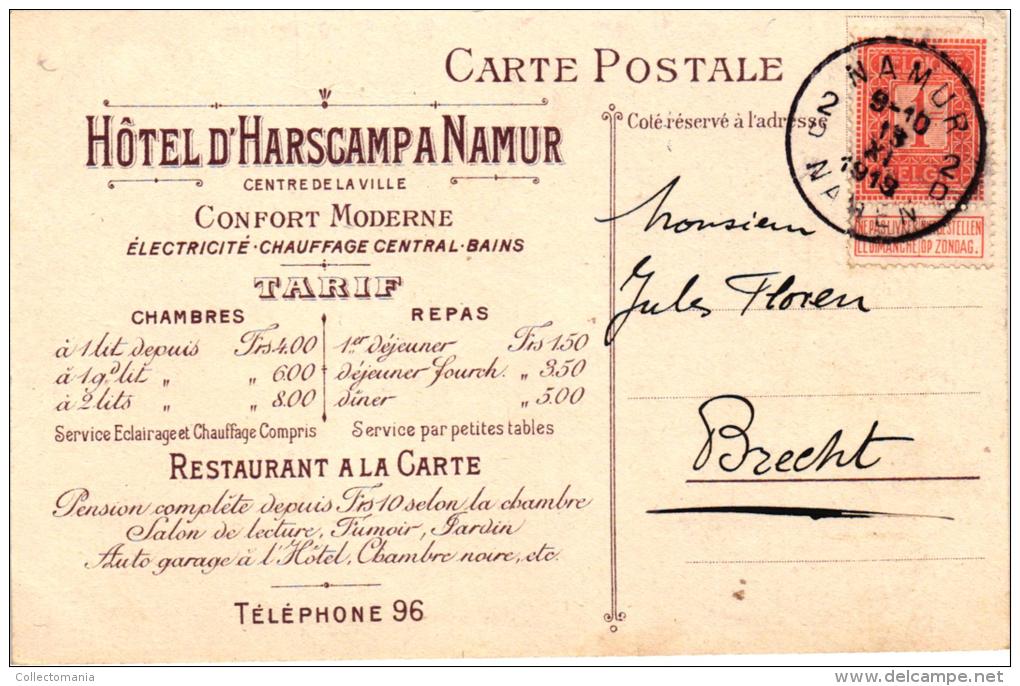 NAMUR  1 CP Hôtel D'Harscamp  Tarif  Tél 96  1919 - Namur