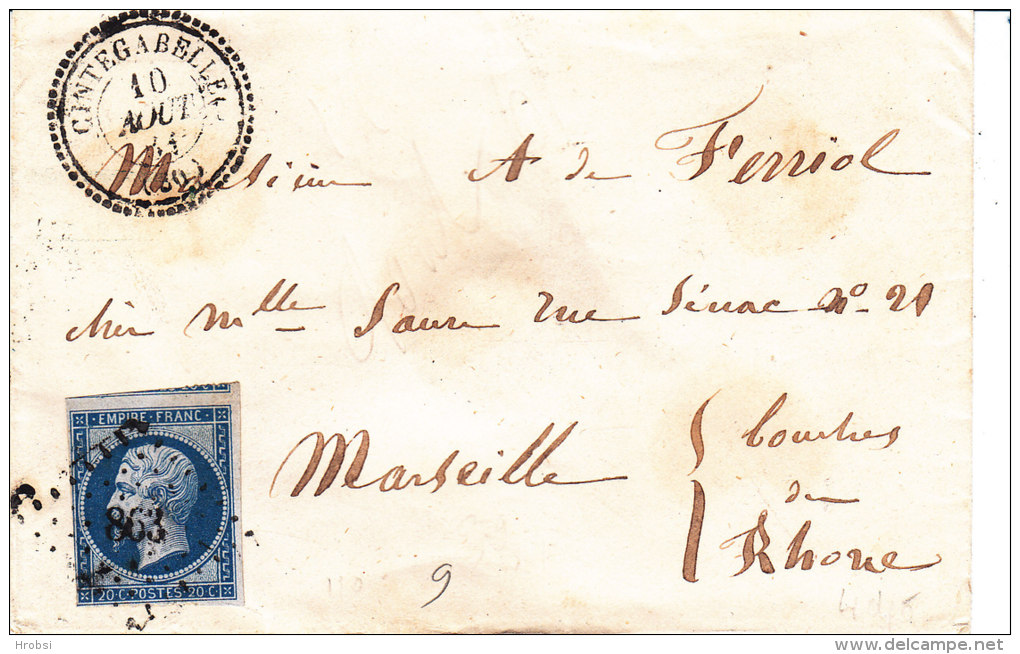 Haute-Garonne,  CINTEGABELLE, Cachet 22 Perlé , Pc 863, Enveloppe - 1849-1876: Période Classique