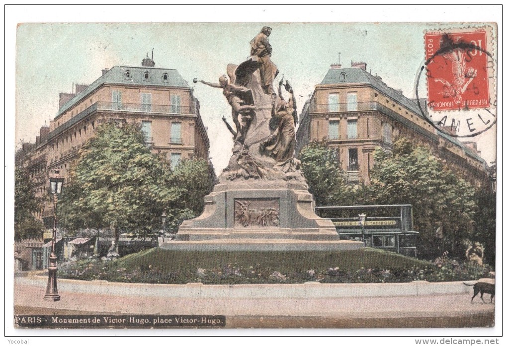 CP, 75, PARIS, Monument De Victor-Hugo, Place Victor-Hugo, Voyagé En 1911 - Statues