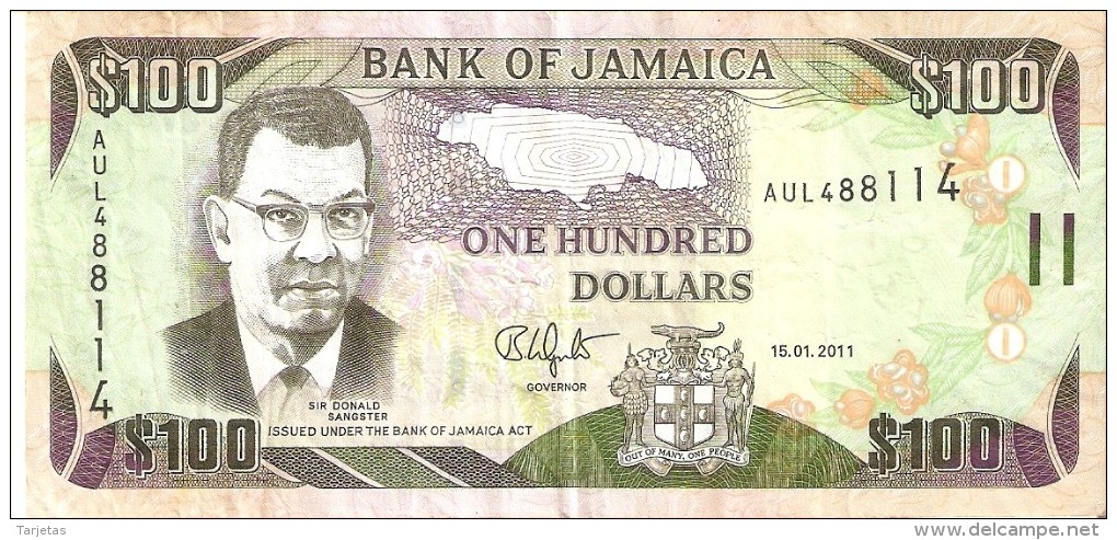 BILLETE DE JAMAICA DE 100 DOLLARS DEL AÑO 2011    (BANKNOTE) - Jamaique