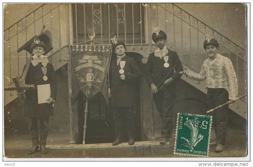 Fos Carte Photo 1910 Groupe Acteur Dont Un Noir Groupe Musique Lyre - Andere & Zonder Classificatie