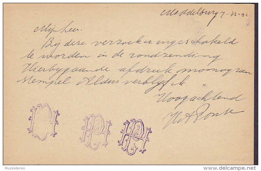 Netherlands Postal Stationery Ganzsache Entier 5 C Ziffer MIDDELBURG 1942 To DEN HAAG (2 Scans) - Postwaardestukken