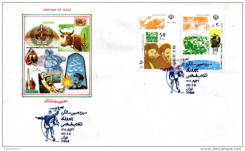 IRAN. N°2228-9 De 1992 Sur Enveloppe 1er Jour (FDC). Anniversaire De La Révolution/A. Khomeiny. - Islam