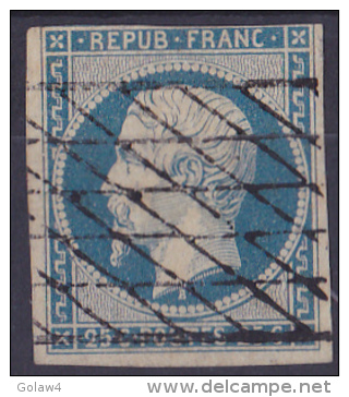 12497# 25 Centimes BLEU NAPOLEON REPUBLIQUE 1852 Oblitération GRILLE SANS FIN Cote 200 Euros - 1852 Louis-Napoléon