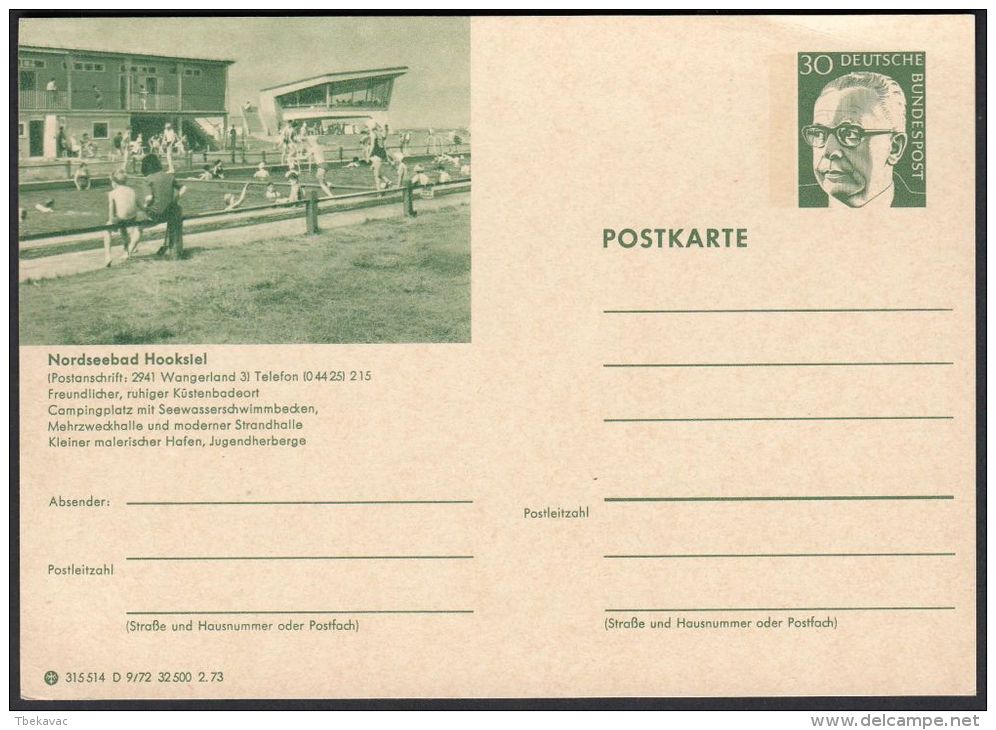 Germany 1973, Illustrated Postal Stationery "North Sea Resort Hooksiel" ,ref.bbzg - Cartes Postales Illustrées - Neuves