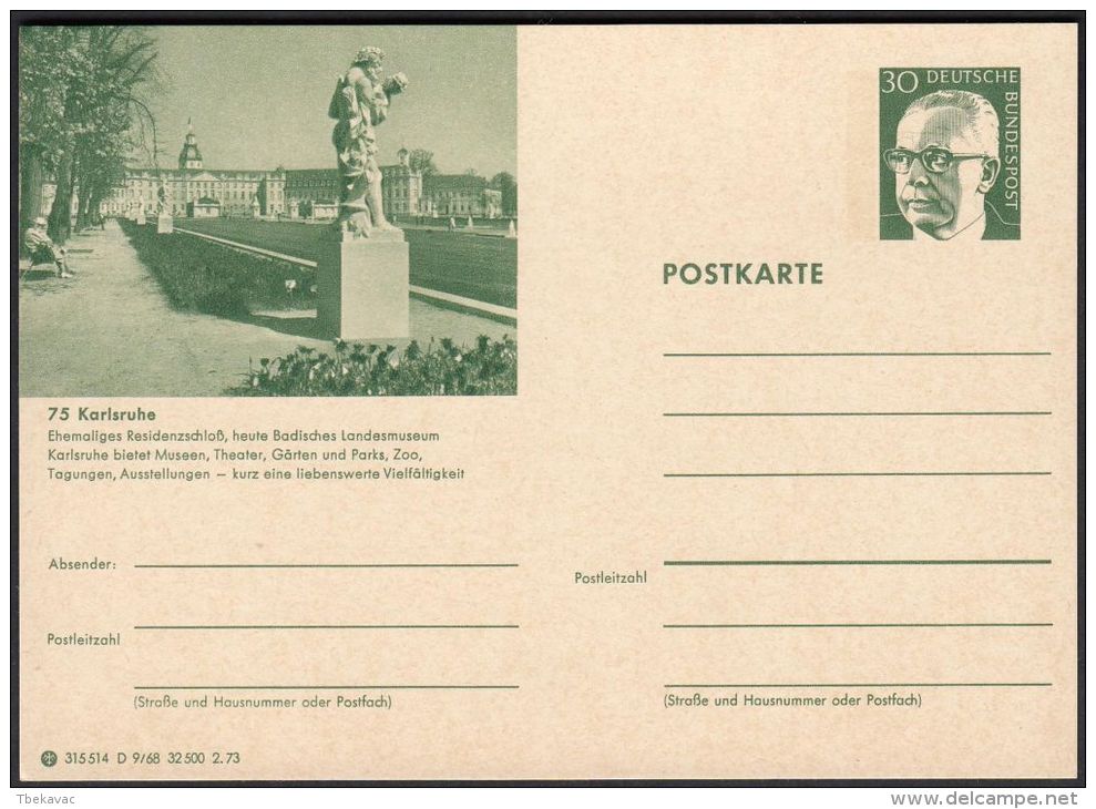 Germany 1973, Illustrated Postal Stationery "Karlsruhe", Ref.bbzg - Cartoline Illustrate - Nuovi