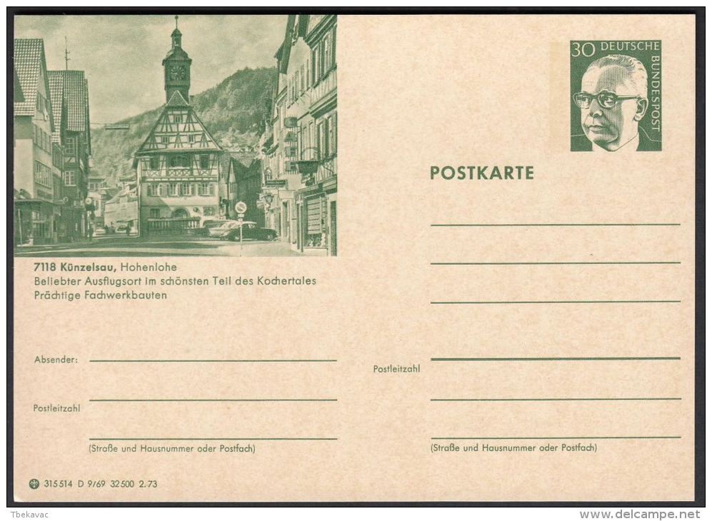 Germany 1973, Illustrated Postal Stationery "Künzelsau", Ref.bbzg - Postales Ilustrados - Nuevos