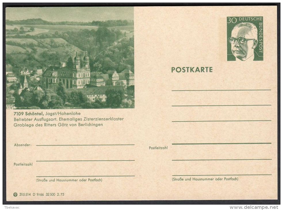 Germany 1973, Illustrated Postal Stationery "Schöntal", Ref.bbzg - Cartes Postales Illustrées - Neuves