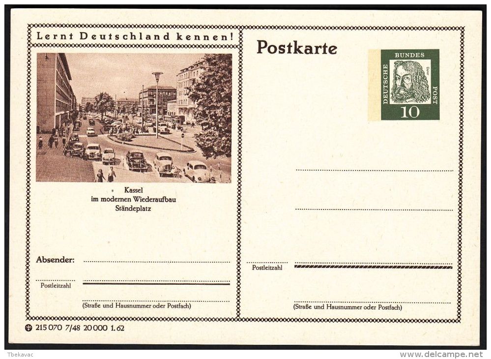 Germany 1962, Illustrated Postal Stationery "Kassel", Ref.bbzg - Cartoline Illustrate - Nuovi