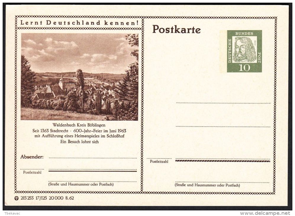 Germany 1962, Illustrated Postal Stationery "Forest Point Böblingen", Ref.bbzg - Postales Ilustrados - Nuevos