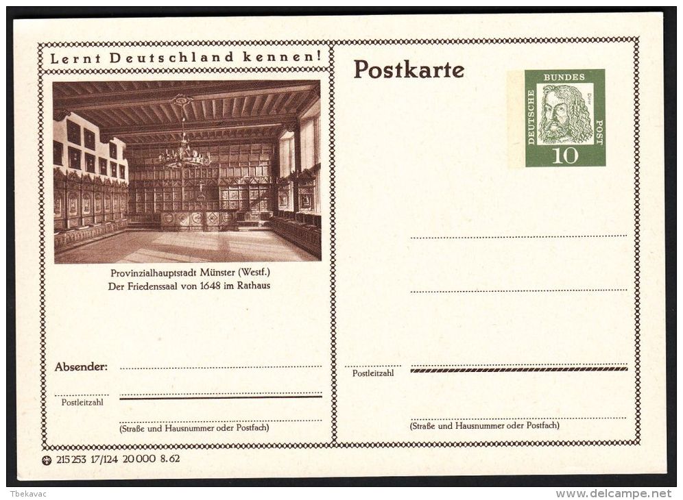 Germany 1962, Illustrated Postal Stationery "Provincial Capital Münster", Ref.bbzg - Postales Ilustrados - Nuevos