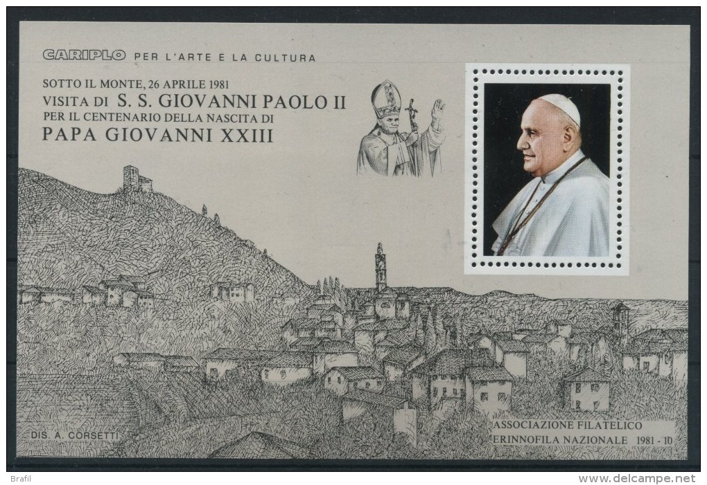 1981 Vaticano, Visita A Sotto Il Monte (BG) Di Papa Giovanni Paolo II°, Erinnofilo - Other & Unclassified