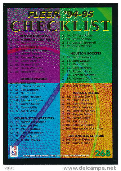 Basket, NBA, Checklist, Fleer' 94-95, N° 268 : Les équipes - 1990-1999