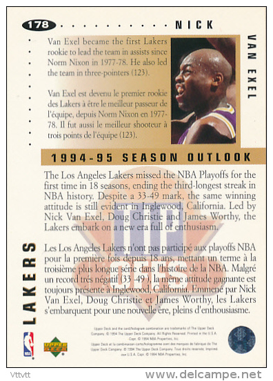 Basket, NBA, Upper Deck 1994, Collector's Choice, Tips Offs, N° 178 : NICK VAN EXEL (Los Angeles Lakers) Trading Cards - 1990-1999