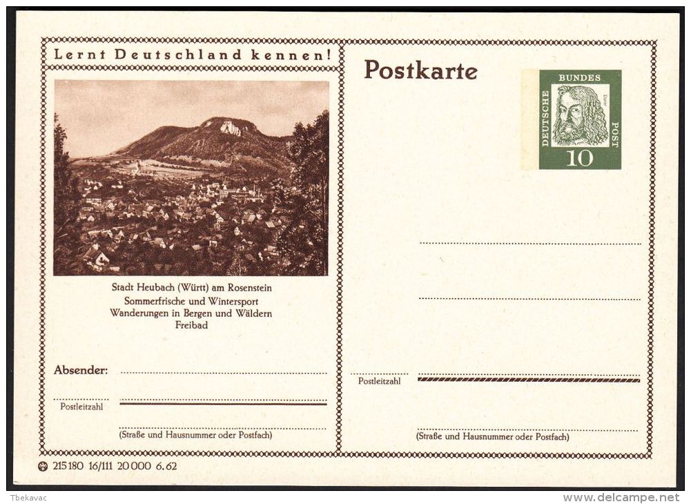 Germany 1962, Illustrated Postal Stationery "Heubach", Ref.bbzg - Cartes Postales Illustrées - Neuves