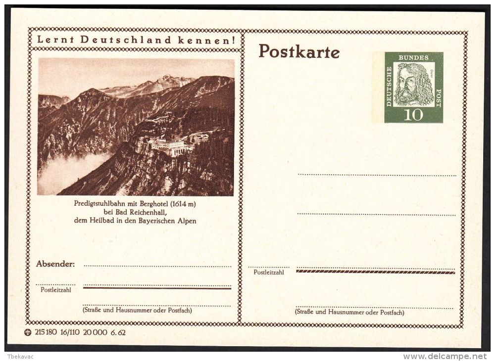 Germany 1962, Illustrated Postal Stationery "Bad Reichenhall", Ref.bbzg - Cartoline Illustrate - Nuovi
