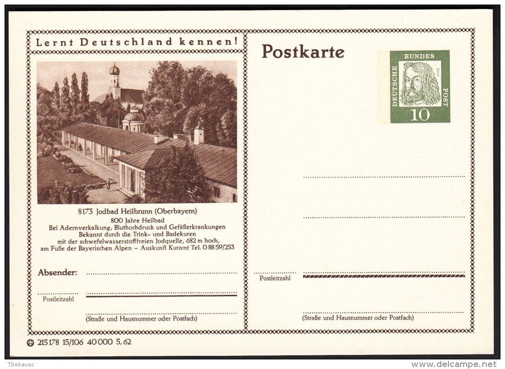 Germany 1962, Illustrated Postal Stationery "Iodine Bath Heilbrunn", Ref.bbzg - Cartoline Illustrate - Nuovi
