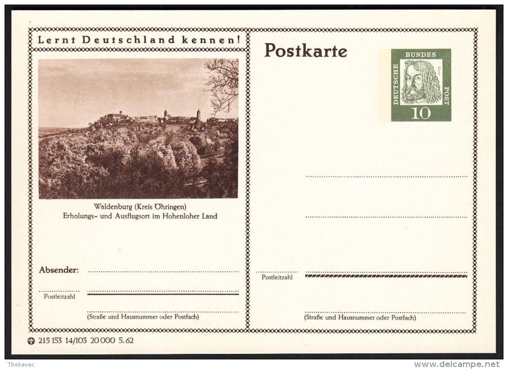 Germany 1962, Illustrated Postal Stationery "Waldenburg", Ref.bbzg - Illustrated Postcards - Mint