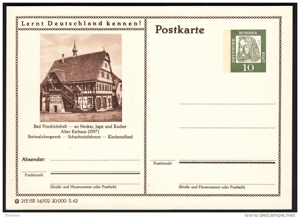 Germany 1962, Illustrated Postal Stationery "Bad Friedrichshall Am Neckar", Ref.bbzg - Illustrated Postcards - Mint